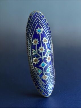 💖 Vintage Multan Blue Enamel Adjustable Silver Ring 💖